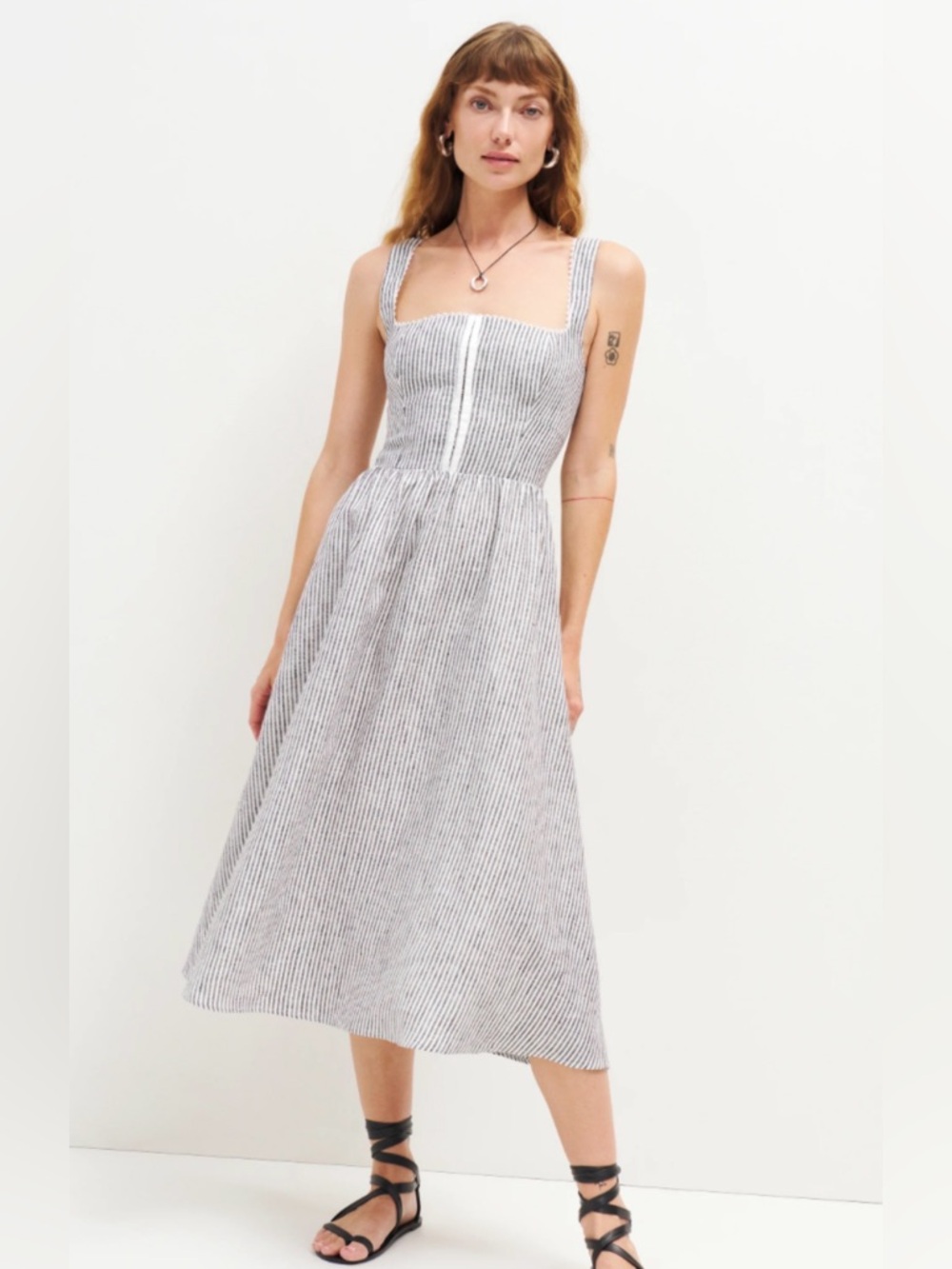Reformation Tagliatelle Linen striped Midi Dress in Vineyard- BNWT- RARE- 12